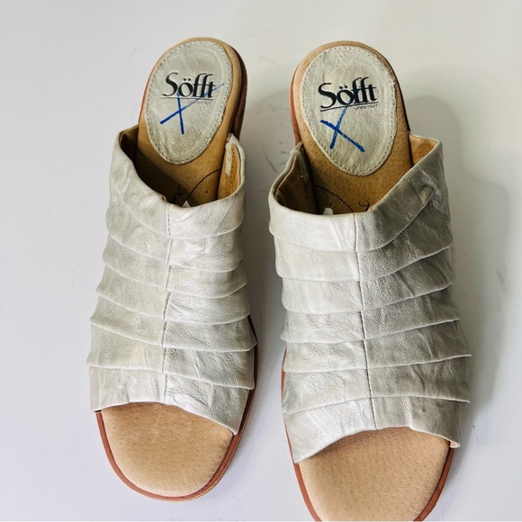 SOFFT CHRISSIE RUCHED LEATHER CHUNKY HEEL MULES SLIDES SIZE 9.5 NWOT - Picture 2 of 10